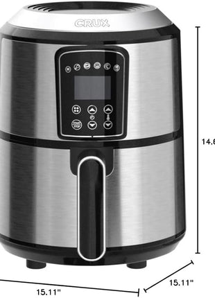 Crux 3QT Digital Air Fryer, Faster Pre-Heat, No-Oil Frying, Fast Healthy Evenly Cooked Meal Every Time, Dishwasher Safe Non Stick Pan and Crisping Tray for Easy Clean Up, Stainless Steel