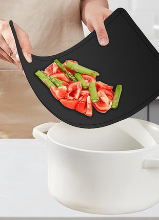 WK Flexible Plastic Cutting Boards Mats with Lip, Foldable Cutting Board for Kitchen Set of 3, Black Cutting Boards for Meat, Nonslip Cutting Mats Sheets, BPA Free, Dishwasher Safe