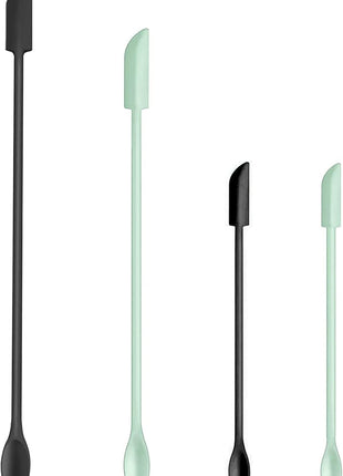 Mini Spatula Silicone Spatula Set - 4pcs Small Makeup Scrapers for Cosmetics, Reusable Beauty Tiny Tools, Thin Jar Scraper, Get the Last of the Makeup Out of the Bottle(Light Green and Black)