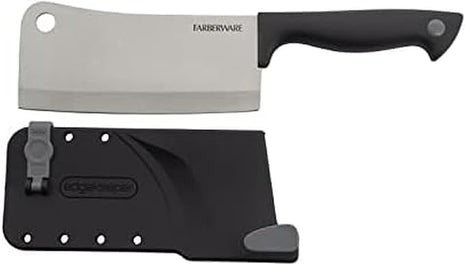 Farberware Edgekeeper 6-Inch Cleaver Knife with Self-Sharpening Blade Cover, High Carbon-Stainless Steel Kitchen Knife with Ergonomic Handle, Razor-Sharp Knife, Black