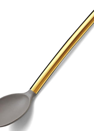 Berglander Non-stick Silicone Solid Serving Spoon, Titanium Gold Plating handle, Basting Spoon, Dishwasher Safe, Easy to Clean