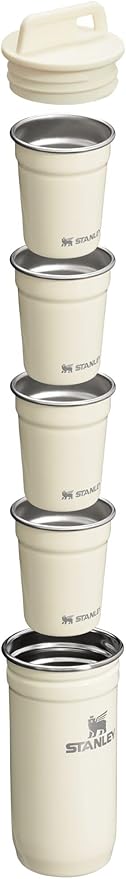 STANLEY Adventure Pre-Party Nesting Shot Glass Set | 4 Shot Glasses in Travel Carrying Case | 2 oz Stainless Steel Shooters | BPA-Free | Cream Gloss