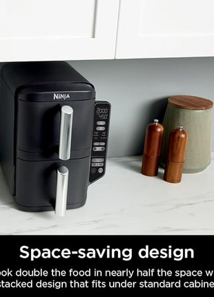 Ninja Air Fryer, 8 QT DoubleStack 2-Basket, Space Saving Design, Cooks 2lb Chicken Wings, Feeds up to 6 People, 6-in1 Air Fryer, Roast, Bake & More, Easy to Clean, Dishwasher Safe Parts, Black, SL201