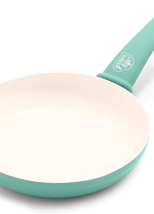GreenLife Nonstick 8" Frying Pan Skillet, Non-Toxic PFAS-Free Ceramic Nonstick, Dishwasher & Oven Safe, Stay-Cool Handles, Wobble Free, Turquoise