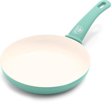 GreenLife Nonstick 8" Frying Pan Skillet, Non-Toxic PFAS-Free Ceramic Nonstick, Dishwasher & Oven Safe, Stay-Cool Handles, Wobble Free, Turquoise