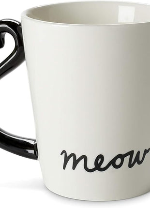 VOTUM Black Cat Ceramic White Coffee or Tea Mug - Animal Shaped Cup with Hand Printed Designs - Cute Handmade Gift for Men or Women Cat Lovers - 12 Fluid Ounce