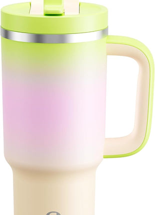 ENCOOL 32 oz Tumbler with Handle and Straw: Stainless Steel Insulated Tumbler Keeps Cold for 24 Hours, Leakproof Travel Cup Fits in Cup Holder and BPA-Free, Morning Dew