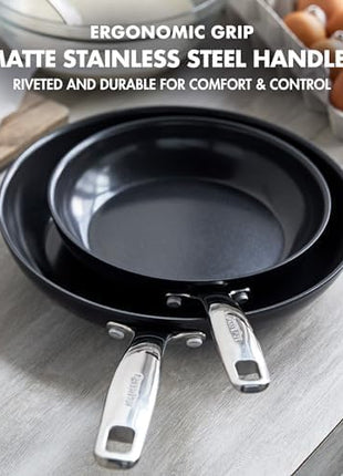 GreenPan Chatham Prime Midnight Hard Anodized Healthy Ceramic Nonstick, 10" and 12" Frying Pan Skillet Set, PFAS-Free, Dishwasher Safe, Oven Safe, Black