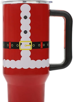 Bioworld Santa Suit Vacuum Insulated 40 Oz. Stainless Steel Tumbler with Reusable Straw & Leak-Proof Lid, Easy Carry Handle for Travel or Home