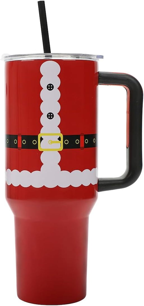 Bioworld Santa Suit Vacuum Insulated 40 Oz. Stainless Steel Tumbler with Reusable Straw & Leak-Proof Lid, Easy Carry Handle for Travel or Home
