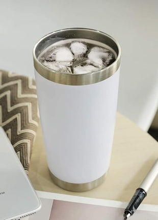 DOMICARE 20oz Stainless Steel Tumbler Bulk with Lid, Double Wall Vacuum Insulated Travel Mug, Powder Coated Coffee Cup, Powder White, 8 Pack