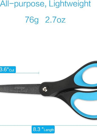 LIVINGO 2 Pack 8" Titanium Non-Stick Scissors, Professional Stainless Steel Comfort Grip, All-Purpose, Straight Office Craft Scissors for DIY(Blue/Black)