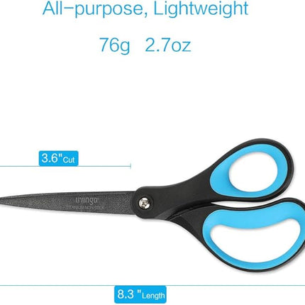 LIVINGO 2 Pack 8" Titanium Non-Stick Scissors, Professional Stainless Steel Comfort Grip, All-Purpose, Straight Office Craft Scissors for DIY(Blue/Black)
