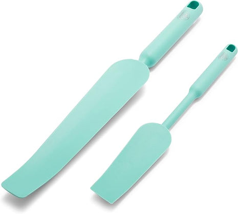 GreenLife Cooking Tools and Utensils, Easy Reach Silicone Spatula Set for Baking Mixing and Stirring, Heat and Stain Resistant, Dishwasher Safe, Turquoise