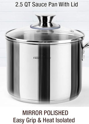 HOMICHEF 14-Piece Nickel Free Stainless Steel Cookware Set - Nickel Free Pots and Pans Set - Non-Toxic, Healthy Induction Cookware