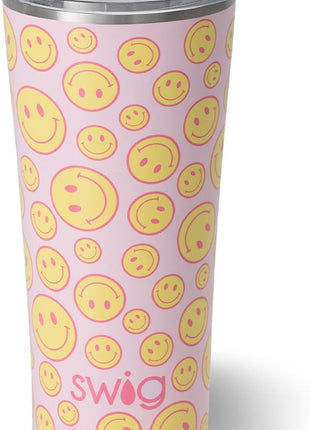 Swig Life 22oz Insulated Tumbler, Travel Coffee Tumbler with Lid, Cup Holder Friendly Travel Coffee Mug, Stainless Steel (Oh Happy Day)
