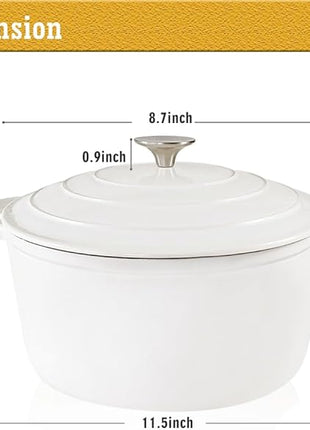 Dutch Oven,Cast Iron Dutch Ovens,Dutch Oven Pot with Lid,3 QT Enamel Dutch Pot,Dutch Ovens with Dual Handles,Cast Iron Pot for Braiser,Cooking,Gifts for Family,White