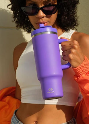 32 oz Tumbler with Handle and Straw: Stainless Steel Insulated Tumbler Keeps Cold for 24 Hours, Leakproof Travel Cup Fits in Cup Holder and BPA-Free,Violet