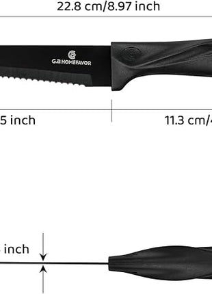 G.a HOMEFAVOR Steak Knife Set: 8-Piece Stainless Steel Sharp Serrated Knives Set for Kitchen, Full Black