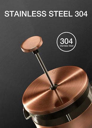 BAYKA 34oz 1 Liter French Press Coffee Maker,Mothers Day Gifts for Mom,Coffee Lover Gift,Heat Resistant Thickened Borosilicate Glass Stainless Steel Brewer,Cold Brew Cafetera Teapot for Kitchen,Copper