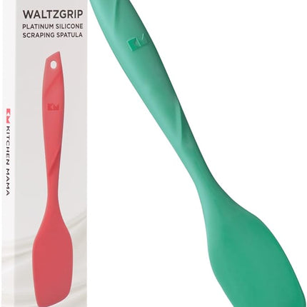 Kitchen Mama WaltzGrip Platinum Silicone Scraping Spatula: Heat Resistant, Seamless, Non Stick for Frying Pan Cookware, Safe, Flexible Bowl Scraper - Ideal for Mixing, Baking, Stirring (Teal)