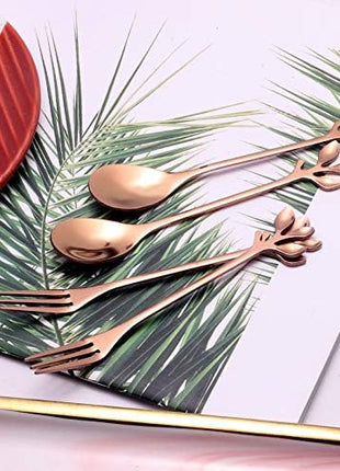 AnSaw Elegant Rose Gold Leaf Coffee Spoons - 10-Piece, 4.7" Mini Stainless Steel Espresso & Dessert Tea Spoons, Perfect for Demitasse & Small Servings