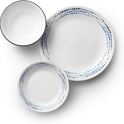Corelle Vitrelle 18-Piece Service for 6 Dinnerware Set Triple Layer Glass and Chip Resistant, Lightweight Round Plates and Bowls Set, Ocean Blue