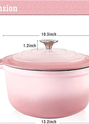 Dutch Oven,Cast Iron Dutch Ovens,Dutch Oven Pot with Lid,5 QT Enamel Dutch Pot,Dutch Ovens with Dual Handles,Cast Iron Pot for Braiser,Cooking,Gifts for Family,Pink