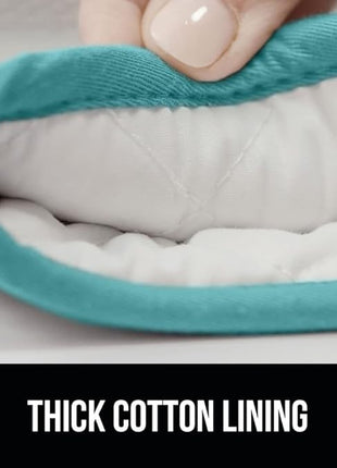 GORILLA GRIP BPA-Free Soft Silicone Oven Mitts and Pot Holders Sets, Heat Resistant Waterproof Cooking Gloves, Thick Cotton Lining, Flexible Gripping for Baking Grilling, Kitchen Trivets, Turquoise