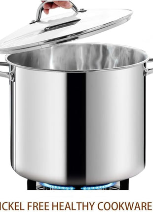 HOMICHEF Commercial Grade LARGE STOCK POT 20 Quart With Lid - Nickel Free Stainless Steel Cookware - Healthy Polished Stockpots - Heavy Duty Induction Soup Pot