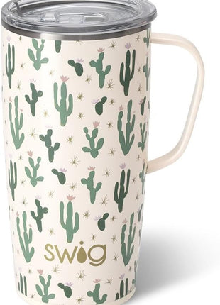 Swig Life 22oz Travel Mug, Insulated Tumbler with Handle and Lid, Cup Holder Friendly, Dishwasher Safe, Stainless Steel, Travel Coffee Cup, Insulated Mug with Lid (Desert Child)