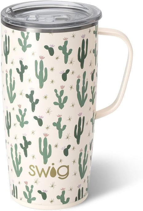 Swig Life 22oz Travel Mug, Insulated Tumbler with Handle and Lid, Cup Holder Friendly, Dishwasher Safe, Stainless Steel, Travel Coffee Cup, Insulated Mug with Lid (Desert Child)