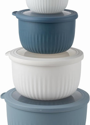 COOK WITH COLOR Prep Bowls with Lids- Wide and Deep Nesting Plastic Small Mixing Bowl Set with Lids, 8 Piece Set - Deep Bowls, Blue/Grey