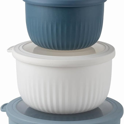 COOK WITH COLOR Prep Bowls with Lids- Wide and Deep Nesting Plastic Small Mixing Bowl Set with Lids, 8 Piece Set - Deep Bowls, Blue/Grey