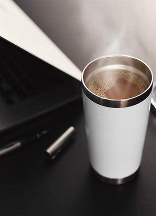 DOMICARE 20oz Stainless Steel Tumbler Bulk with Lid, Double Wall Vacuum Insulated Travel Mug, Powder Coated Coffee Cup, Powder White, 8 Pack