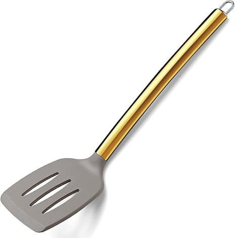 Berglander Non-stick Silicone Slotted Turner with Titanium Gold Plated Handle for Cooking, Dishwasher Safe, Easy to Clean