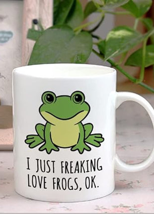 LOZACHE Cute Frog Coffee Mug, 11oz, Ceramic Tea & Milk Cup, Funny Gag Gift, White Elephant, for Frog Lovers