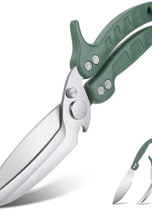 DRAGON RIOT Heavy Duty Poultry Shears - A Must Have Kitchen Shears for Chicken and Meat Cutting - Dishwasher Safe and Stainless Food Kitchen Scissors for Thanksgiving(Green)