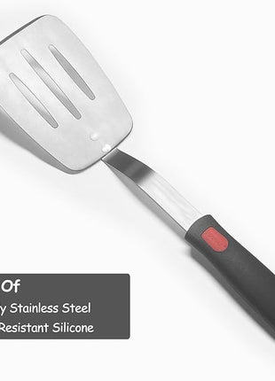 Stainless Steel Spatula Turner, Slotted Metal Spatula for Kitchen Use,VOVOLY Heavy Duty Cooking Turner, Wide Blade with Beveled Edge and Heat Resistant Silicone Handle, Dishwasher Safe