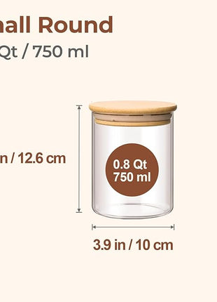 ComSaf 0.8 Qt Glass Food Storage Jars Set of 6, Clear Glass Storage Containers with Lids, Pantry Organization Jar, Spice Jar, Blooming Tea, Coffee and Sugar Container, Small Canister Set for Kitchen