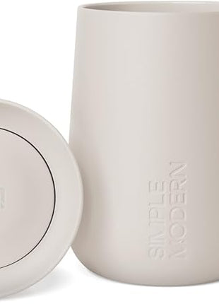 Simple Modern Voyager Signature Mug | Travel Coffee Tumbler with 360° Lid and Handle | Ceramic-Lined Insulated Stainless Steel Iced Cold Brew Cup | 12oz, Almond Birch