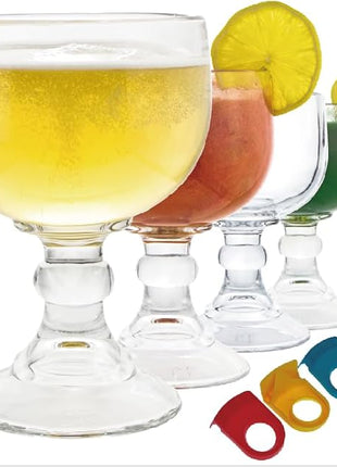 Chefcaptain Margarita Glass Schooner - Set Of 4 JUMBO SIZE 26.5OZ XL Goblet Crystal Style ZERO LEAD Shrimp Cocktail, Coronaritas, Margaritas 4 PACK (XL 26.5 OZ)