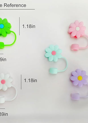 5 PCS Silicone Straw Covers Cap Compatible with Stanley 30&40 Oz Cup, 10mm Cute Flower Straw Toppers for Tumblers, Dust-Proof Drinking Straw Caps for Reusable Straws Tips Lids