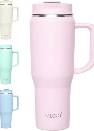 40 oz Tumbler with Handle, Insulated Tumblers with Lid and Straw, Large Metal Sports Water Bottle Jug, Thermal Stainless Steel Travel Coffee Mug Cup, Blush