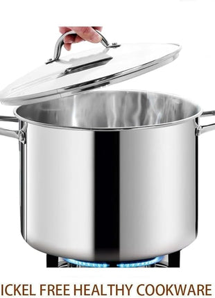 HOMICHEF 12 Quart LARGE Stock Pot with Glass Lid - NICKEL FREE Stainless Steel Healthy Cookware Stockpots with Lids 12 Quart - Mirror Polished Induction Pot - Commercial Grade Soup Cooking Pot