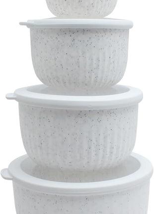 COOK WITH COLOR Prep Bowls with Lids- Wide and Deep Nesting Plastic Small Mixing Bowl Set with Lids, 8 Piece Set - Deep Bowls, Speckled White