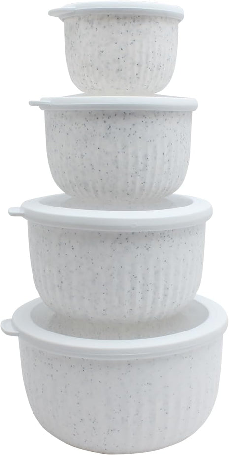 COOK WITH COLOR Prep Bowls with Lids- Wide and Deep Nesting Plastic Small Mixing Bowl Set with Lids, 8 Piece Set - Deep Bowls, Speckled White