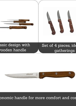 IMUSA 4pc Stainless Steel Steak Knife Set with Wood Handle