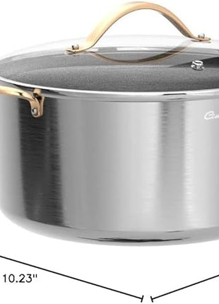 8 Quart Stock Pot, 3 Ply Whole Clad Stainless Steel Stock Pot, 8 QT Cooking Pot with Lid, Induction Pot for Cooking, 18/10 Stainless Steel Cookware Stockpots Oven, Gas and Dishwasher Safe