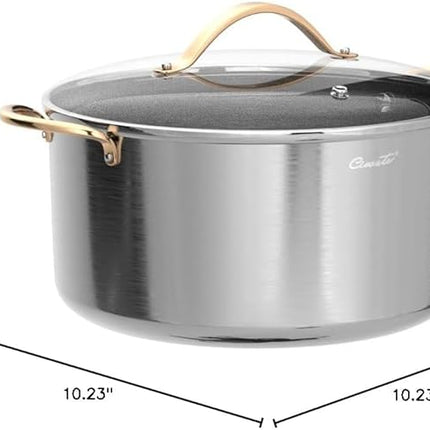 8 Quart Stock Pot, 3 Ply Whole Clad Stainless Steel Stock Pot, 8 QT Cooking Pot with Lid, Induction Pot for Cooking, 18/10 Stainless Steel Cookware Stockpots Oven, Gas and Dishwasher Safe